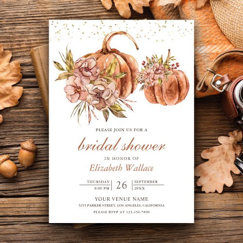 Rustic Earthy Floral Boho Pumpkin Bridal Shower Invitation