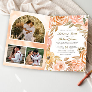 Rustic Earthy Floral Fall Autumn QR Code Wedding Invitation
