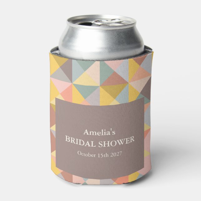 Rustic Earthy Geometric Chic Custom Bridal Shower Can Cooler (Can Front)