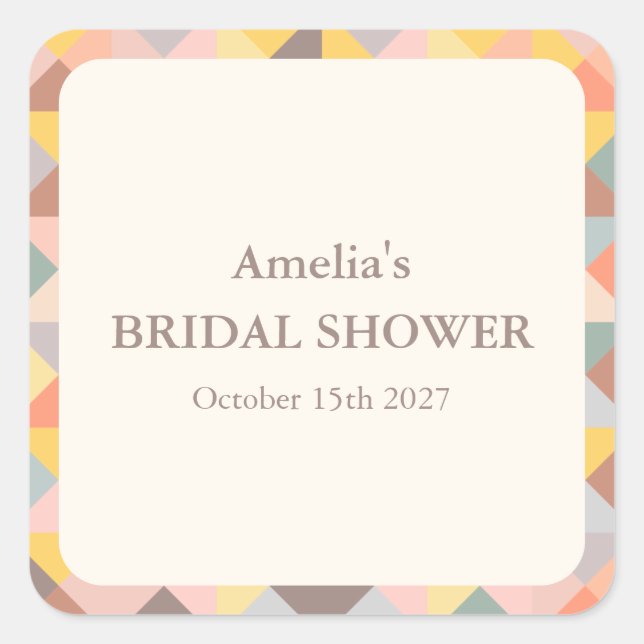 Rustic Earthy Geometric Custom Name Bridal Shower Square Sticker (Front)