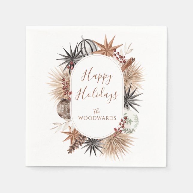 Rustic Earthy Holiday Cocktail Napkin  (Front)