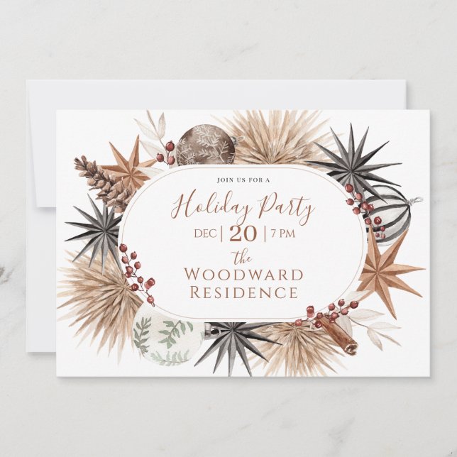 Rustic Earthy Holiday Party Invitation (Front)
