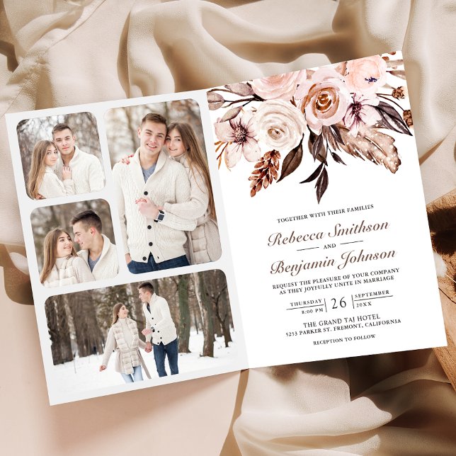 Rustic Earthy Ivory Floral QR Code Wedding Invitation (Creator Uploaded)