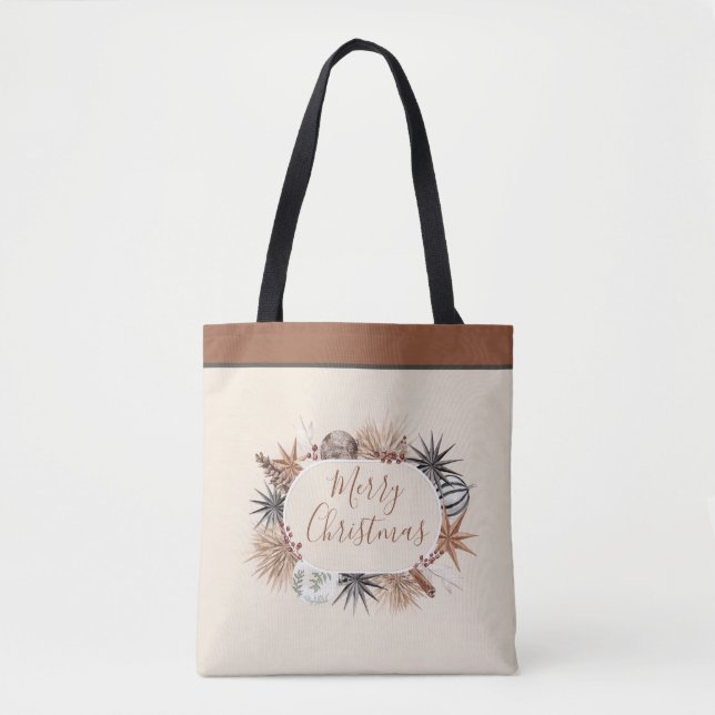 Rustic Earthy Merry Christmas Tote Bag (Front)