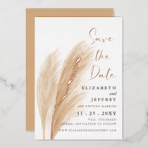 Rustic Earthy Neutral Boho Pampas Save The Date  Foil Invitation
