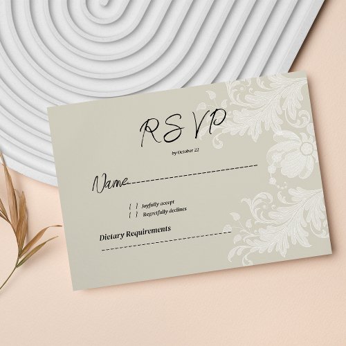 Rustic earthy neutral white floral lace RSVP Invitation