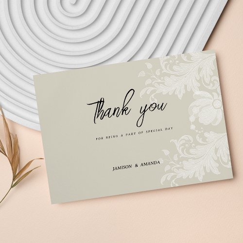 Rustic earthy neutral white floral lace Thank You Invitation