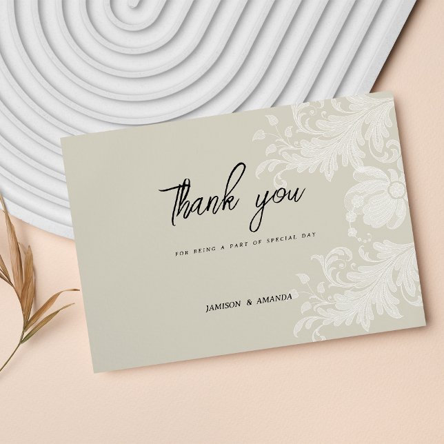 Rustic earthy neutral white floral lace Thank You Invitation (Rustic earthy neutral white floral lace Thank You )