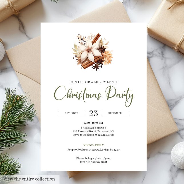 Rustic Earthy Olive Ivory Christmas Party Invite (Rustic Earthy Olive Ivory Christmas Party)