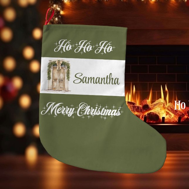 Rustic earthy Scandinavian personalized christmas  Large Christmas Stocking (Rustic earthy Scandinavian personalized christmas stocking

)