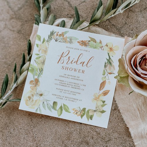 Rustic Earthy Soft Peach Floral Bridal Shower Invitation