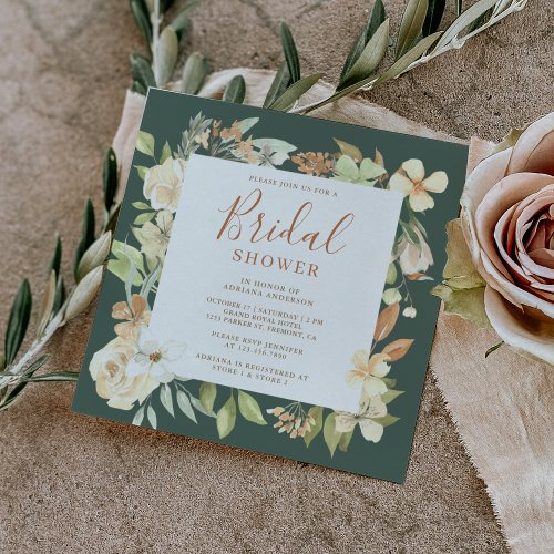 Rustic Earthy Soft Peach Floral Sage Bridal Shower Invitation