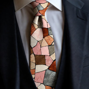 Rustic Earthy Terracotta and Marble Stone Mosaic Neck Tie