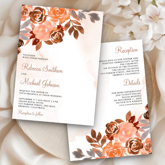 Rustic Earthy Terracotta Floral All in One Wedding Invitation (Creator Uploaded)