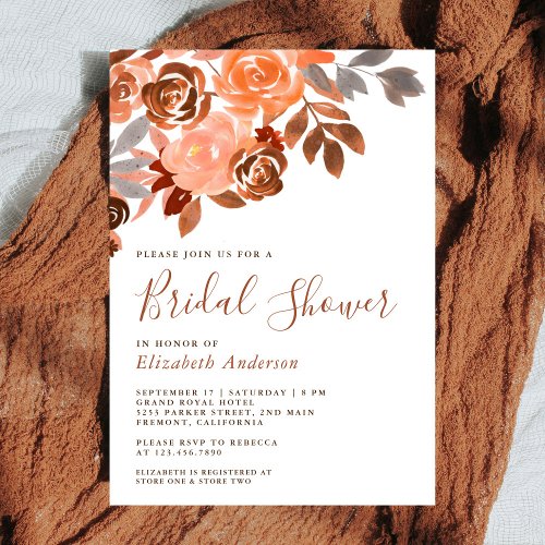 Rustic Earthy Terracotta Floral Bridal Shower Invitation