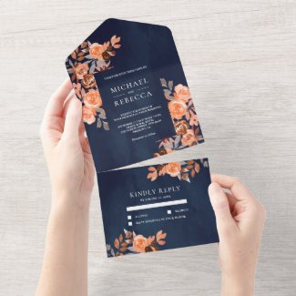 Navy and Burnt Orange all in one wedding invitation
