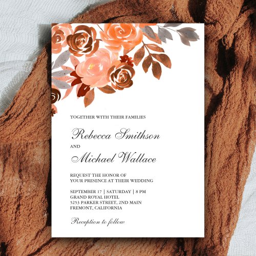 Rustic Earthy Terracotta Floral Wedding Invitation