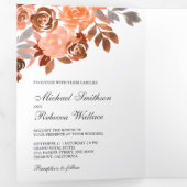 Rustic Earthy Terracotta Floral Wedding Tri-Fold Invitation (Inside First)