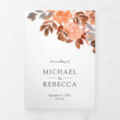 Rustic Earthy Terracotta Floral Wedding Tri-Fold Invitation (Cover)
