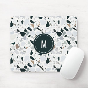 Rustic Earthy Terrazzo Stone Pattern Monogram Mouse Pad