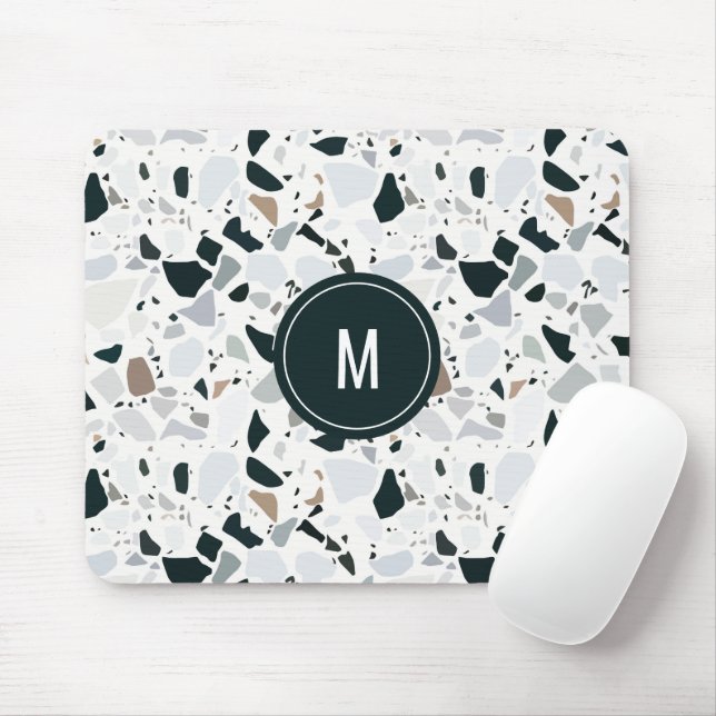 Rustic Earthy Terrazzo Stone Pattern Monogram Mouse Pad (With Mouse)