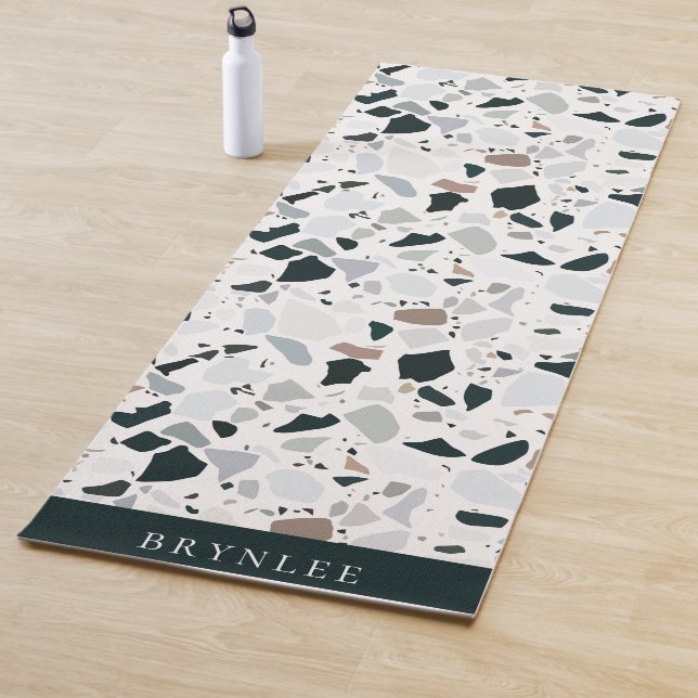 Rustic Earthy Terrazzo Stone Pattern Yoga Mat (In Situ)