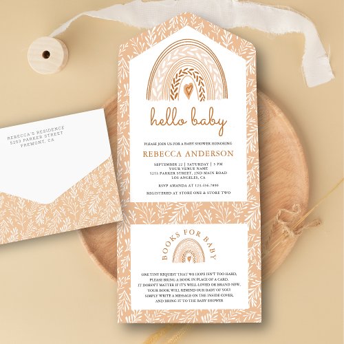 Rustic Earthy Watercolor Boho Rainbow Baby Shower All In One Invitation