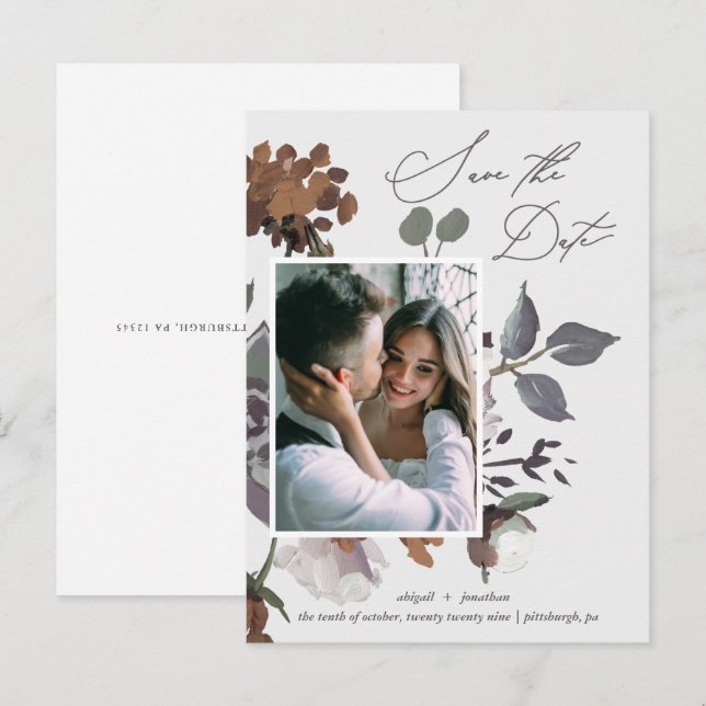 Rustic Earthy Watercolor Bouquet Save the Date Invitation Postcard (Front/Back)