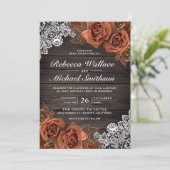 Rustic Earthy Wood Dusty Terracotta Rose Wedding Invitation (Standing Front)