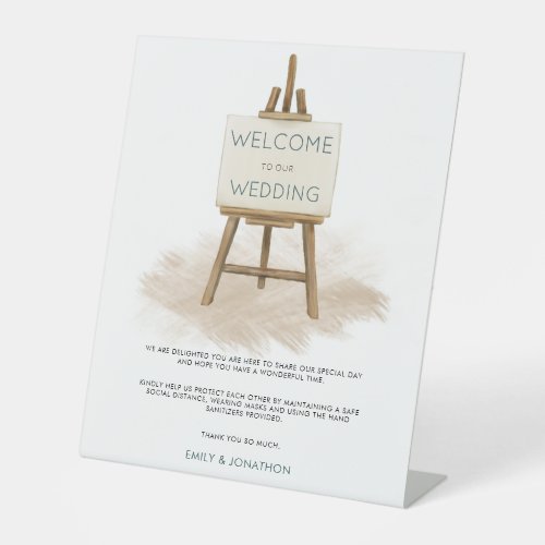 Rustic Easel Welcome Wedding Covid Safety Measures Pedestal Sign