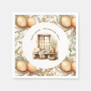 Rustic Easter Beige Personalized Family Name Napkins