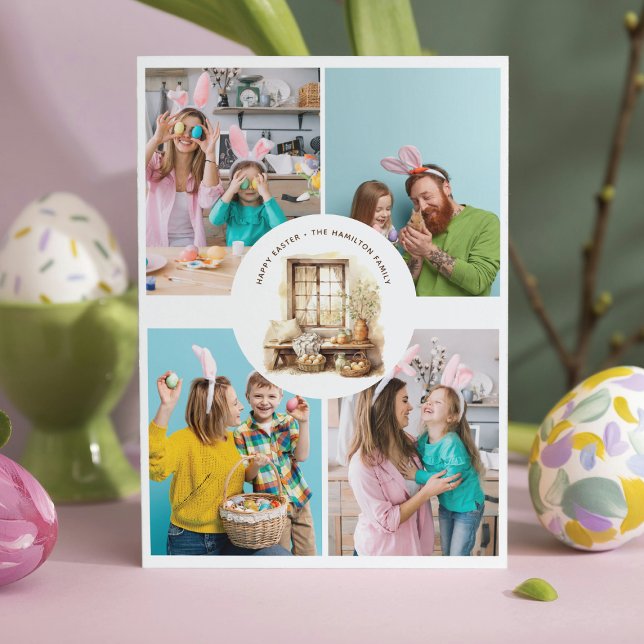 Rustic Easter Beige Personalized Photo Holiday Card (Creator Uploaded)