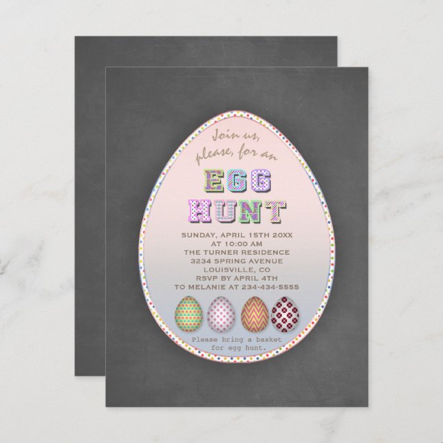 Rustic Easter Egg Hunt Party Chalk Invitation (Front/Back)