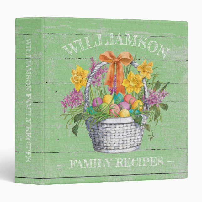 Rustic Easter Eggs Floral Basket on Green 3 Ring Binder (Front/Spine)