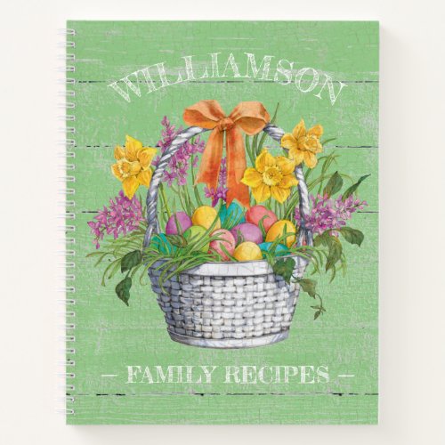 Rustic Easter Eggs Floral Basket on Green Notebook