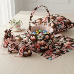 Rustic Easter Eggs &amp; Wicker Basket Floral Fabric