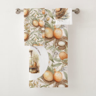 Rustic Easter Personalized Family Beige  Bath Towel Set