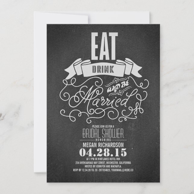Rustic eat drink and be married bridal shower invitation (Front)