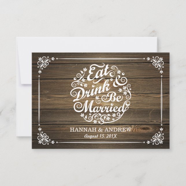 Rustic Eat Drink and Be Married Wedding R.S.V.P. RSVP Card (Front)