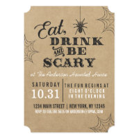 Rustic Eat Drink and Be Scary Halloween Party Card