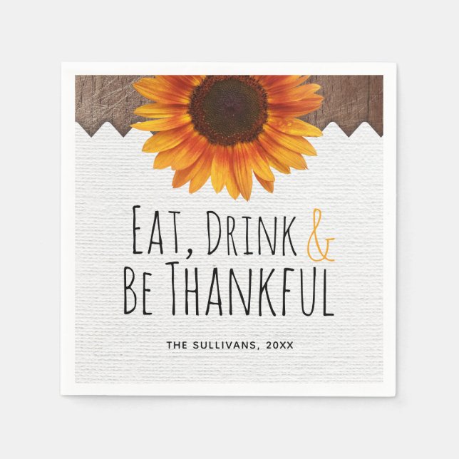 Rustic Eat Drink Be Thankful Thanksgiving Napkins (Front)