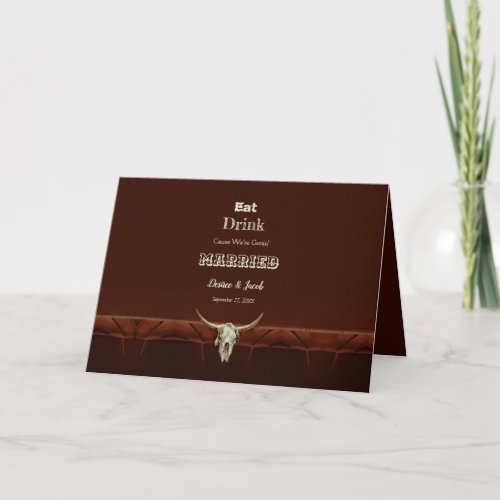 Rustic Eat Drink Married Wedding Bull Skull Invitation