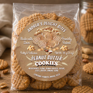 Rustic Eco Friendly Peanut Butter Cookie Packaging Classic Round Sticker