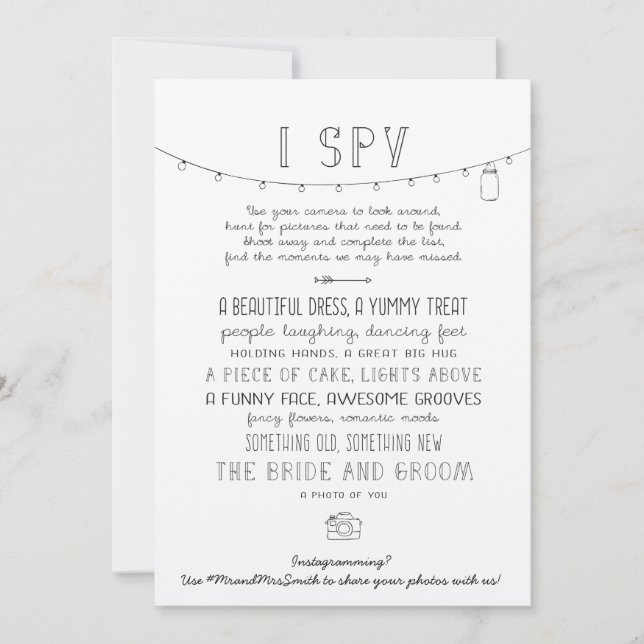 Rustic Editable Instagram Wedding I Spy Game (Front)