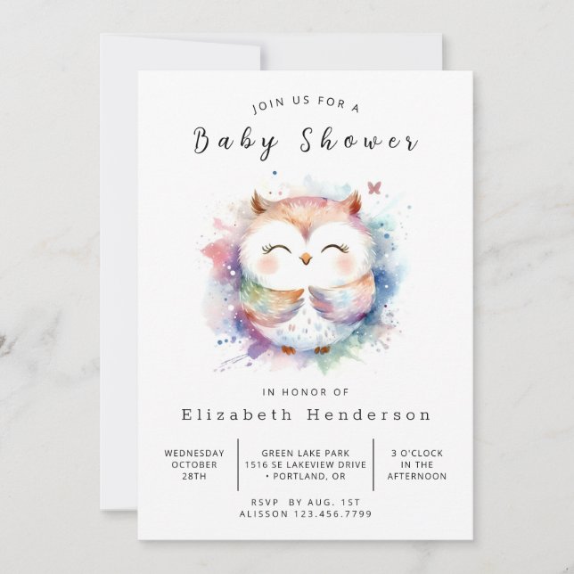 Rustic Editable Owl Baby Shower Invitation (Front)