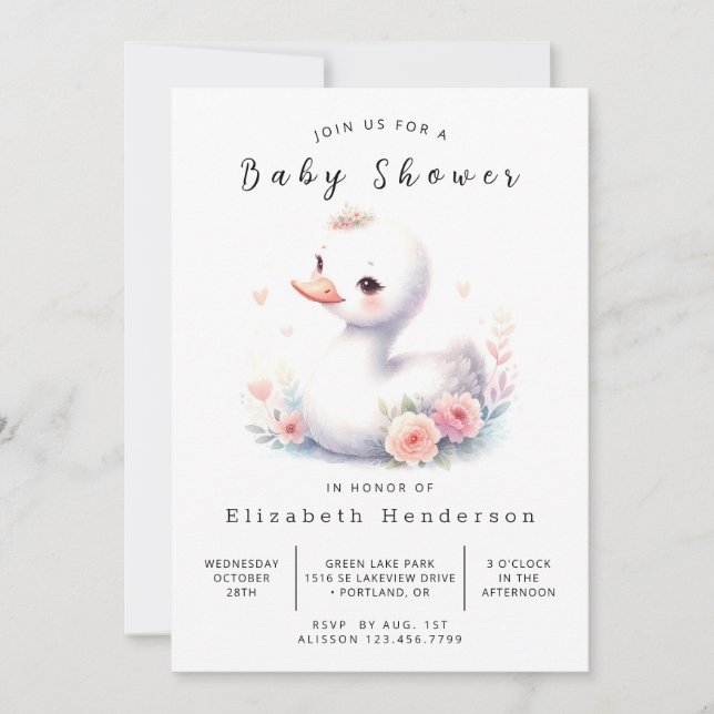 Rustic Editable Swan Baby Shower Invitation (Front)