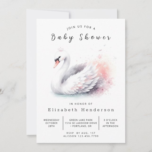 Rustic Editable Swan Baby Shower Invitation (Front)