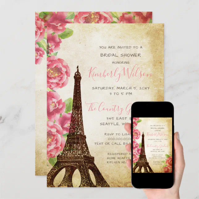 Rustic Eiffel Tower Paris French Bridal Shower Invitation Zazzle