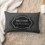 Rustic elcome family name year established lumbar pillow<br><div class="desc">Rustic elcome family name year established Lumbar Pillow.
You can add your own text,  name and year established to personalize.</div>