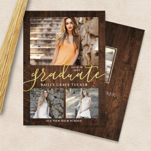 Rustic Elegance 4-Photo Collage Graduation Announc Announcement